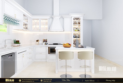 Thiết kế tủ bếp tân cổ điển màu trắng sang trọng - NBX254